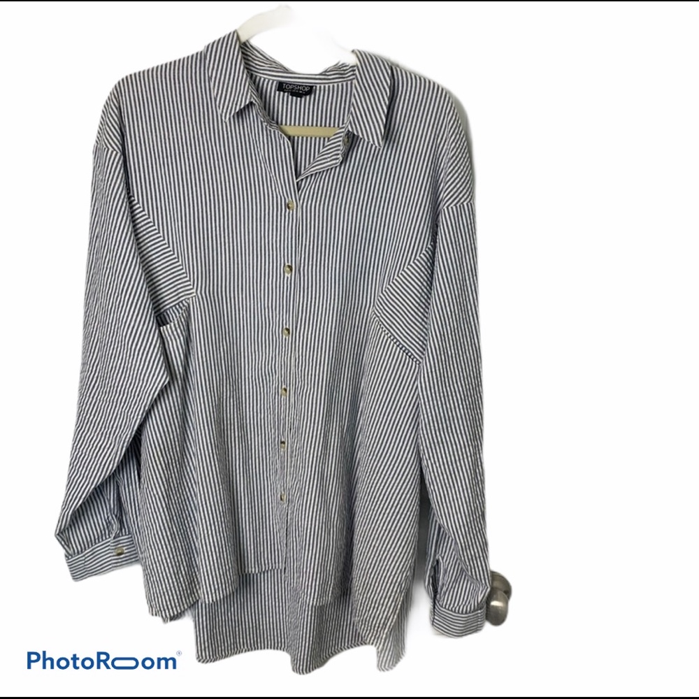 Topshop over sized boxy button up tunic top 10